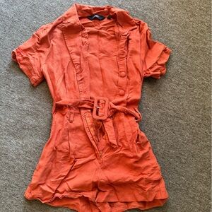 Belted Orange Midi Romper